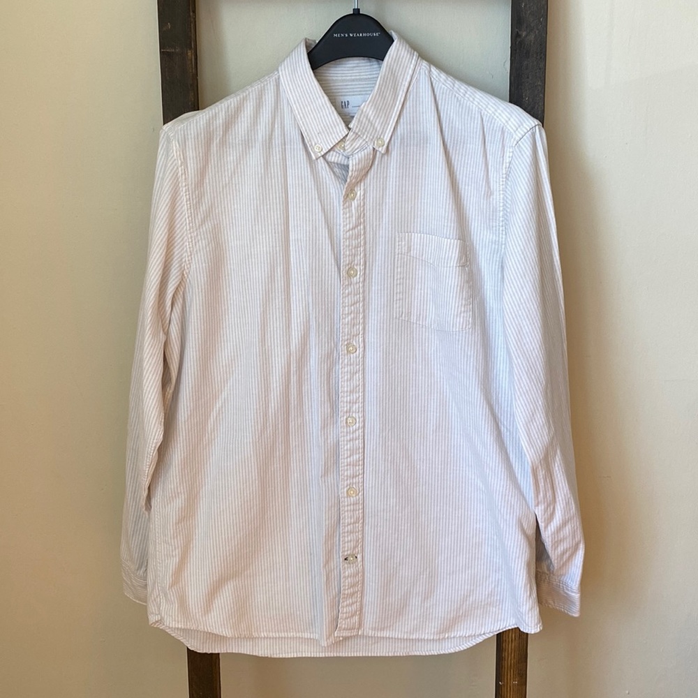 GAP Button Down, White/Cream stripe, Size L